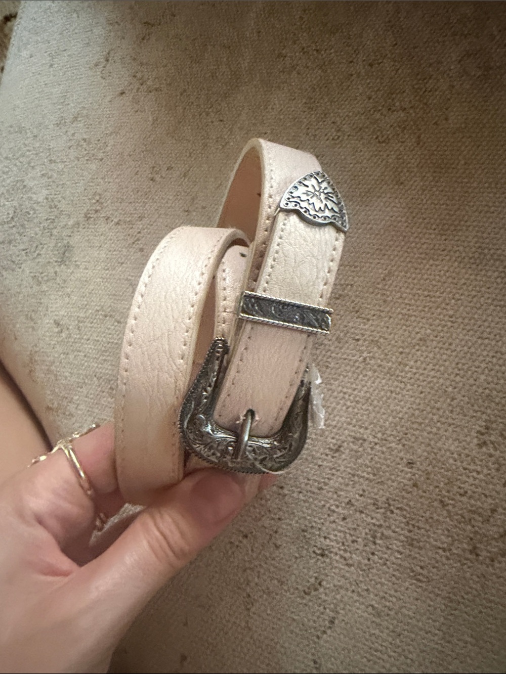 Free People Cream Leather Belt with Engraved Silver Buckle western - Picture 6 of 7